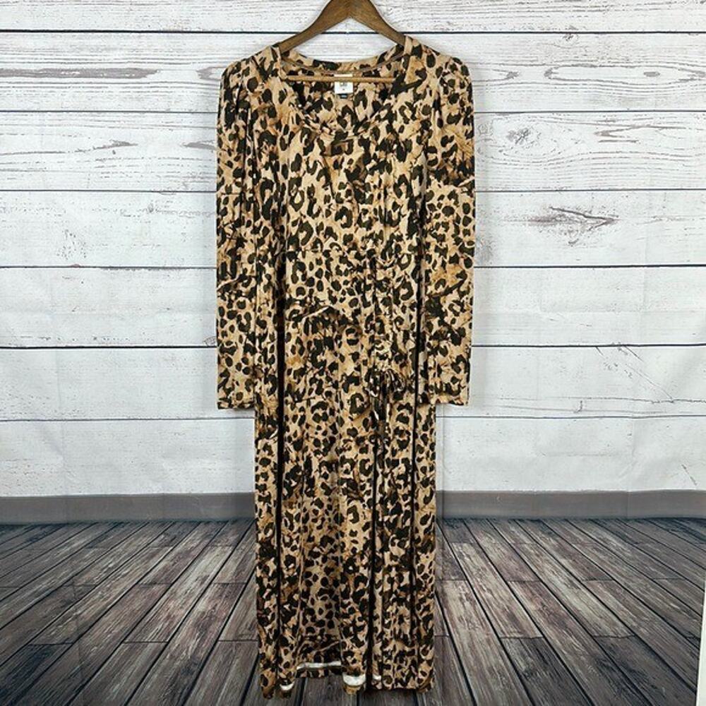CAbi 4216 Dress Womens Medium Selma Brown Animal Print Long Sleeve Casual